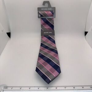 Michael Kors‎ 100% Polyester Plaid pattern with pink, gray, and navy blue hues